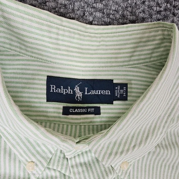 Polo Ralph Lauren Classic Striped Button Down Shirt Mens Size 18 34/35 Green - Picture 3 of 7
